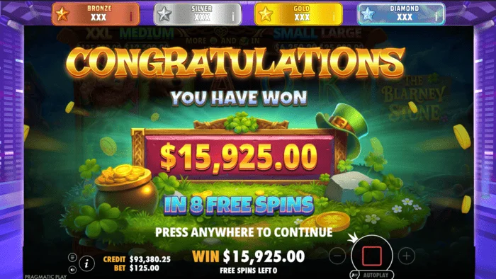 The Blarney Stone - total kemenangan di putaran bonus
